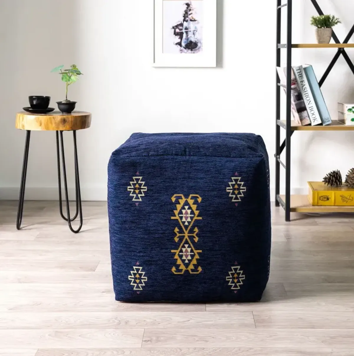 Polyester Blend Ottoman 18" - Blue