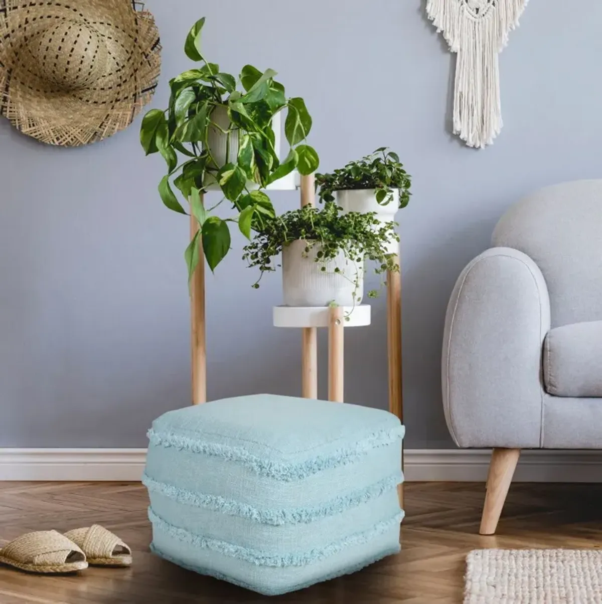 Cotton Ottoman - Light Blue