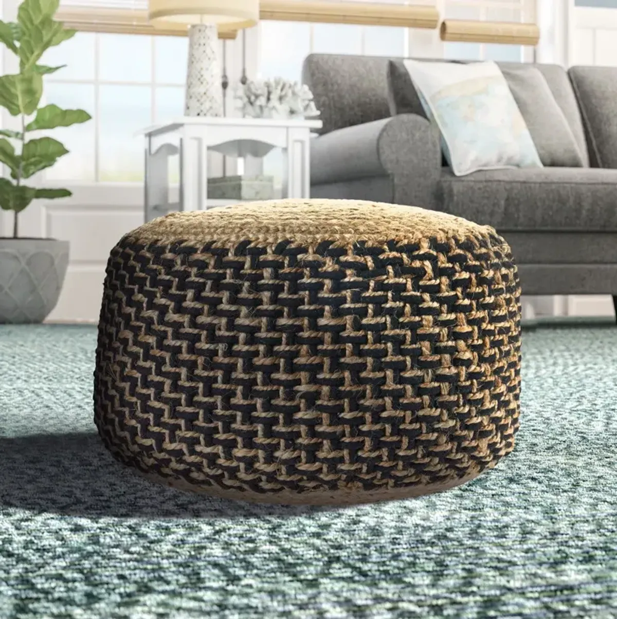 Jute Ottoman - Tan