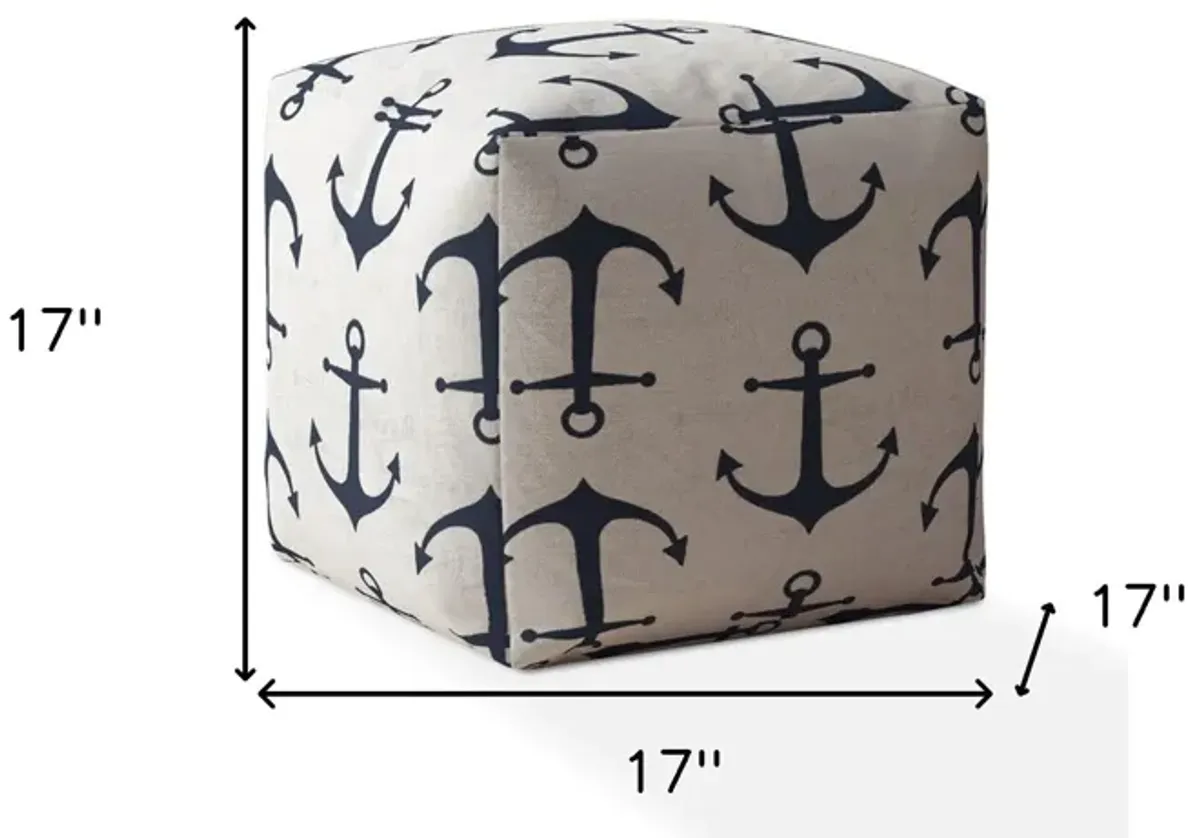 Canvas Anchor Pouf Ottoman - Blue / Gray