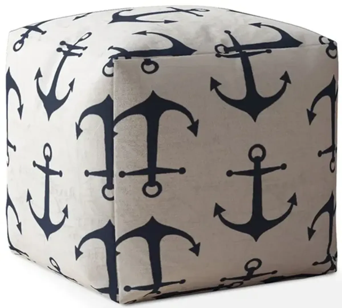 Canvas Anchor Pouf Ottoman - Blue / Gray