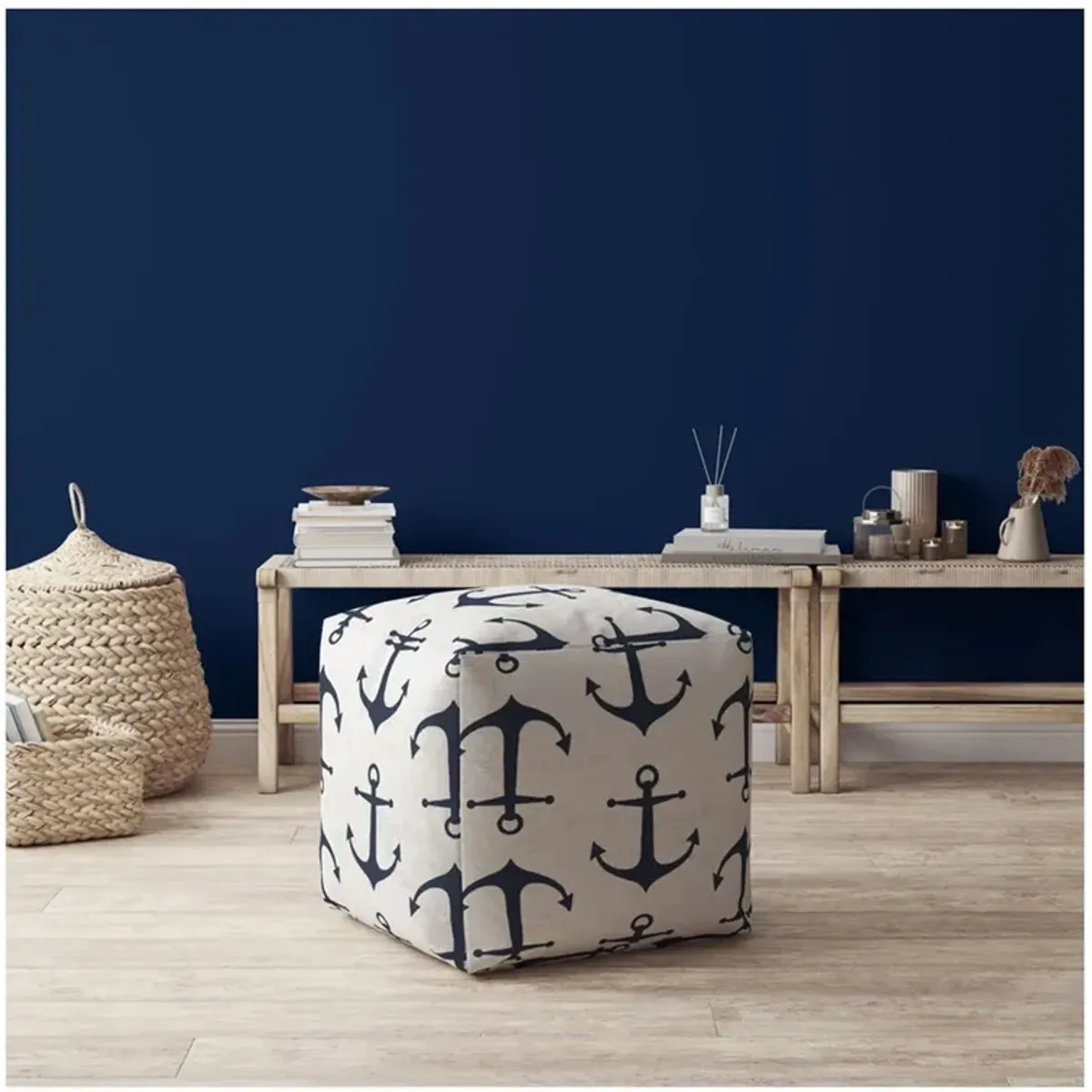 Canvas Anchor Pouf Ottoman - Blue / Gray