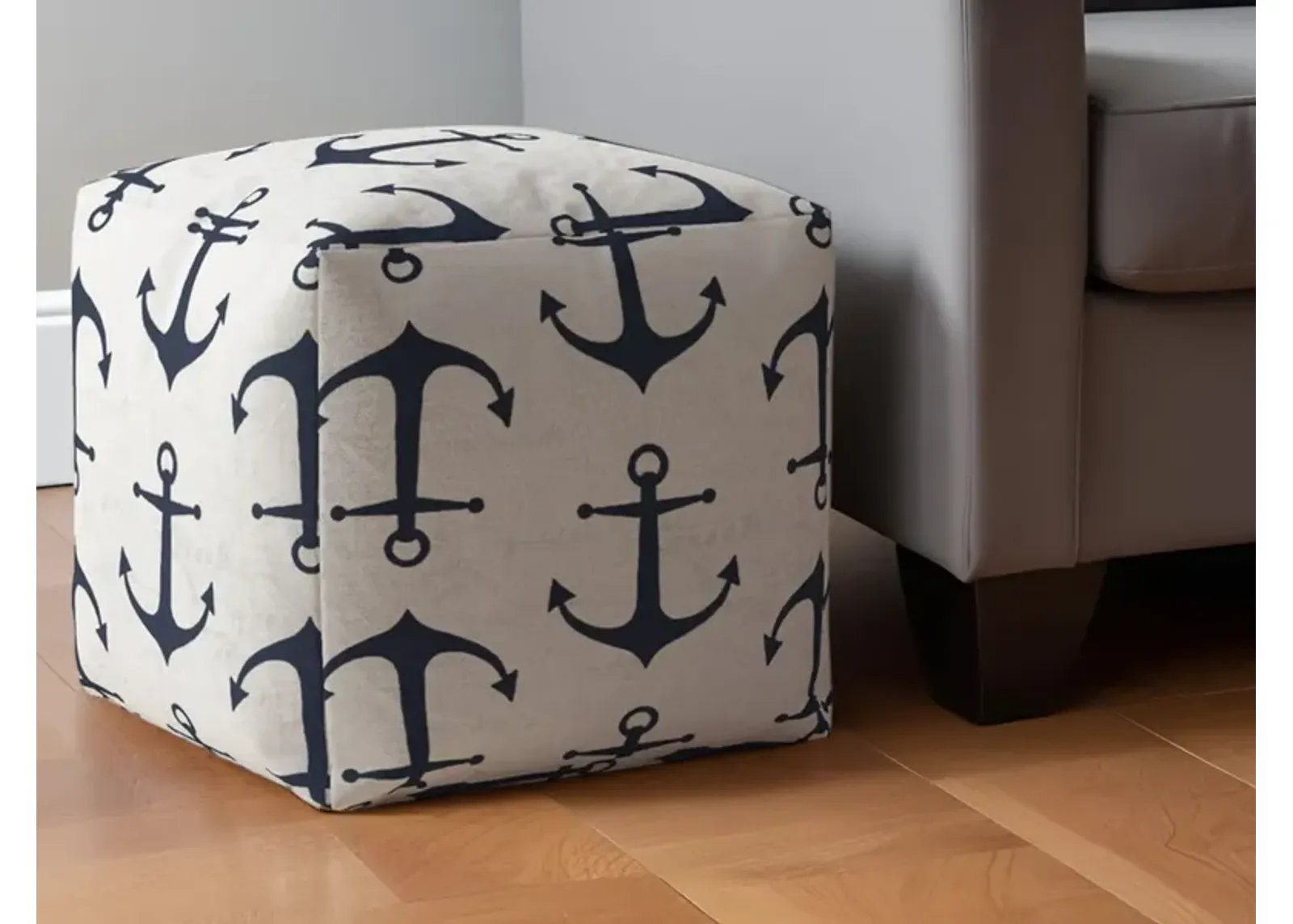 Canvas Anchor Pouf Ottoman - Blue / Gray