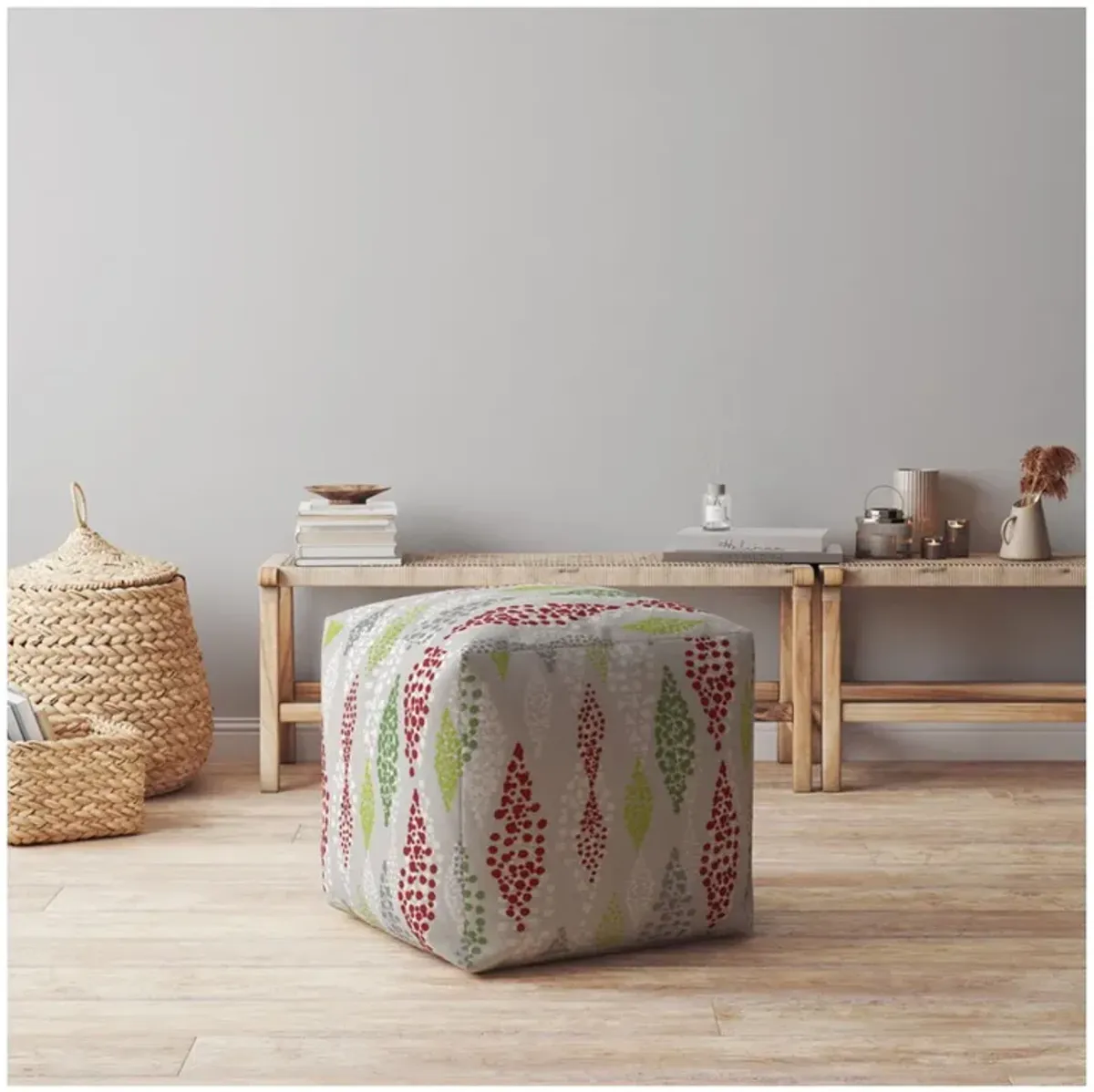 Cotton Polka Dots Pouf Ottoman - Ivory