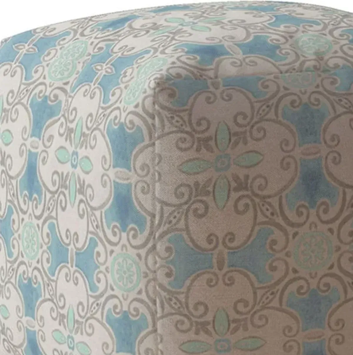 Cotton Ikat Pouf Ottoman - Blue