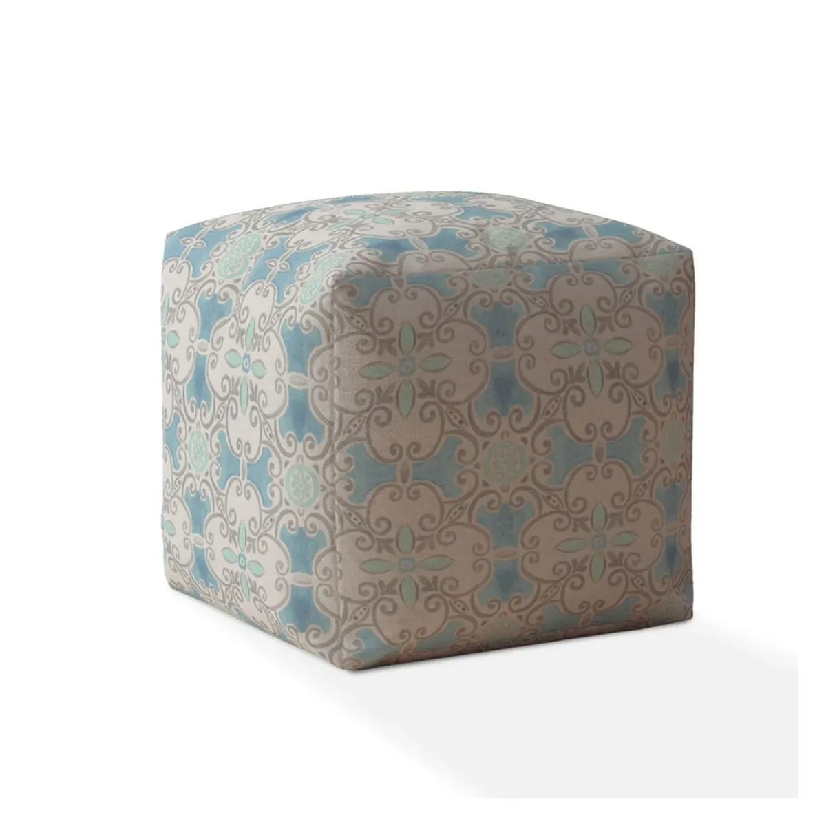 Cotton Ikat Pouf Ottoman - Blue