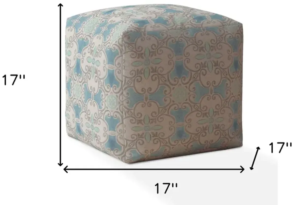 Cotton Ikat Pouf Ottoman - Blue