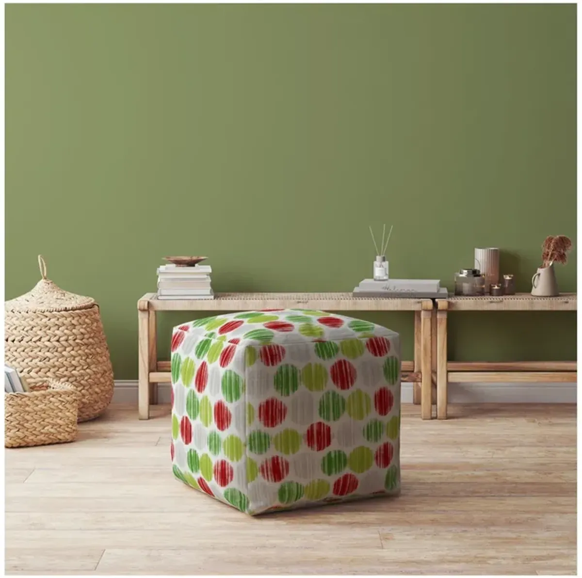 Polka Dots Pouf Ottoman - Green / White