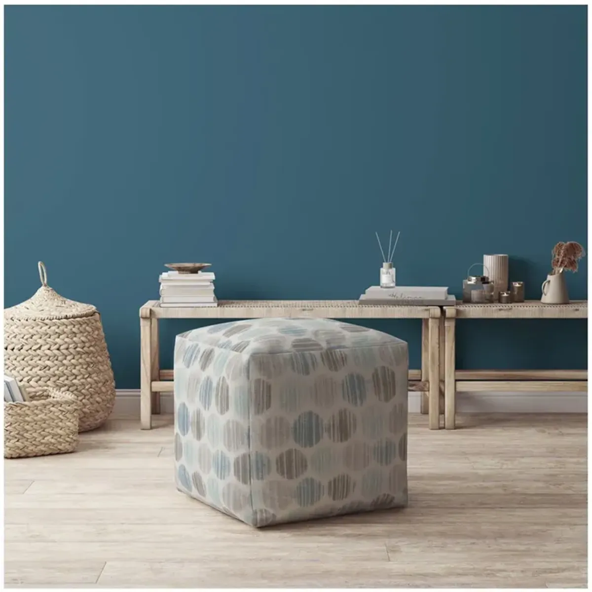 Cotton Polka Dots, Pouf Ottoman - Blue