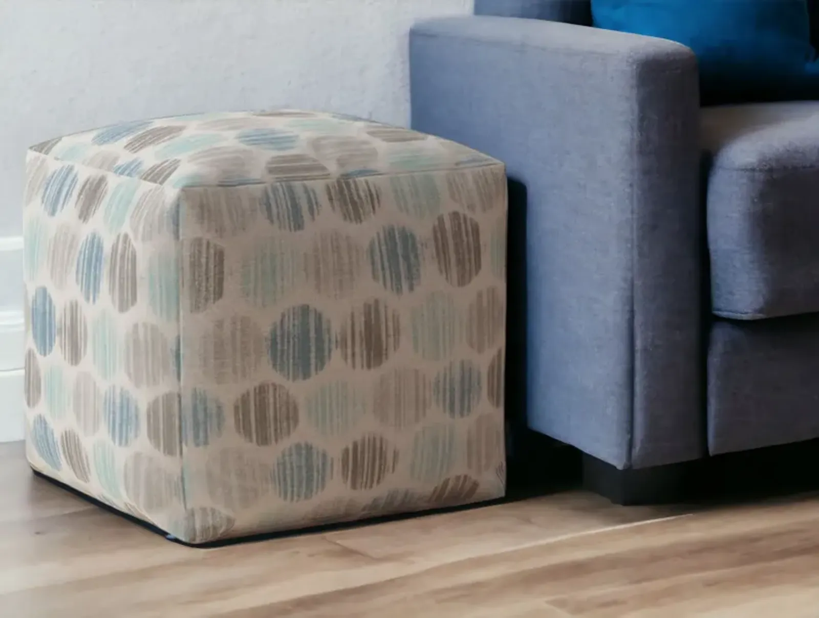 Cotton Polka Dots, Pouf Ottoman - Blue