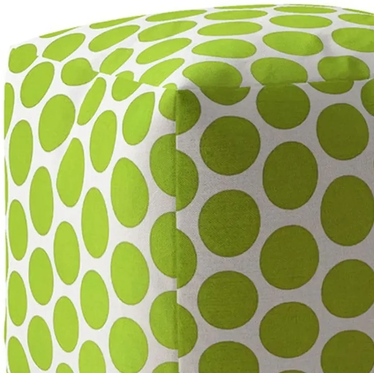 Cotton Polka Dots Pouf Ottoman - Green / White