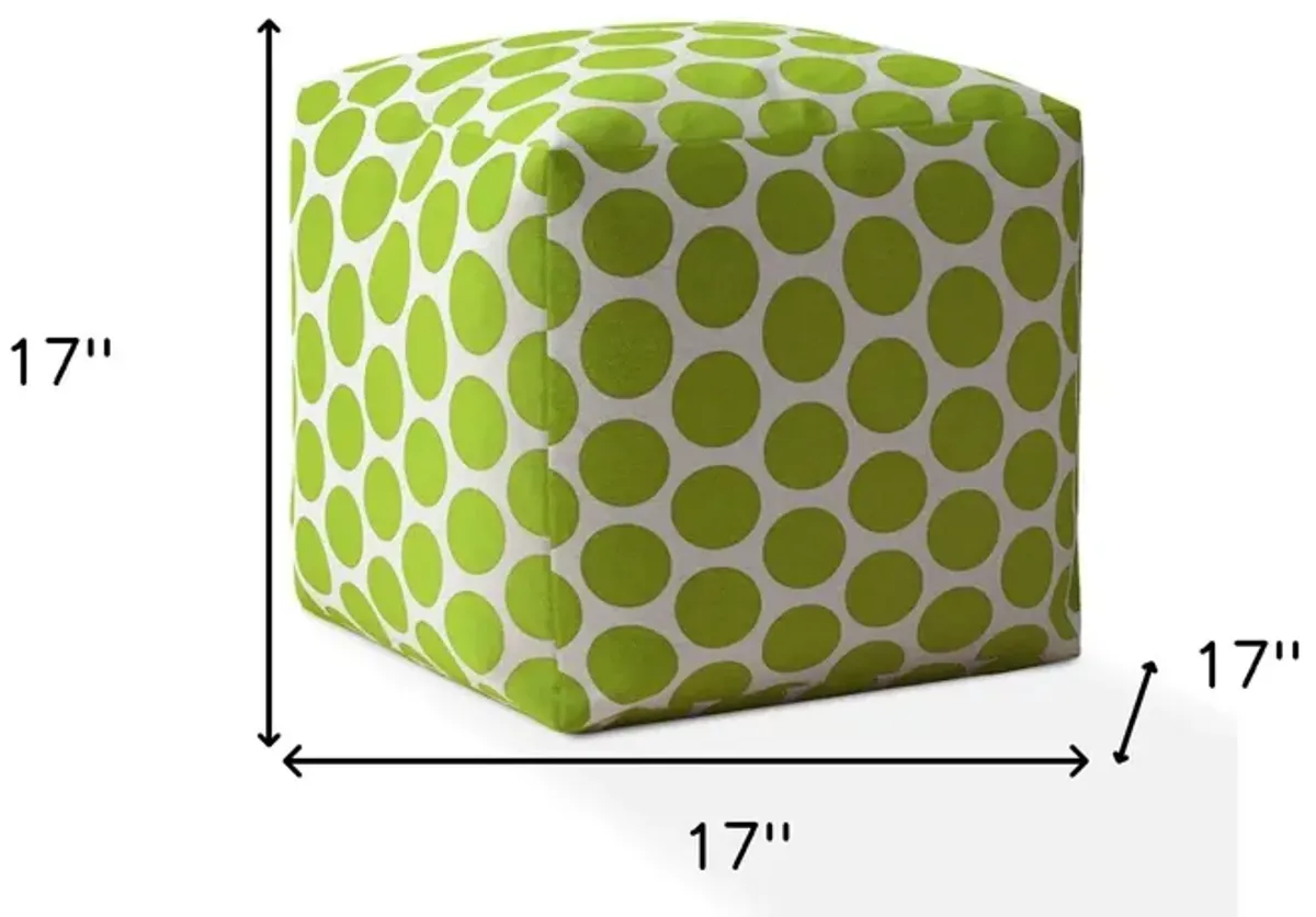 Cotton Polka Dots Pouf Ottoman - Green / White