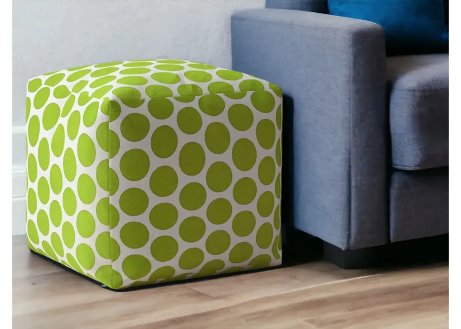 Cotton Polka Dots Pouf Ottoman - Green / White