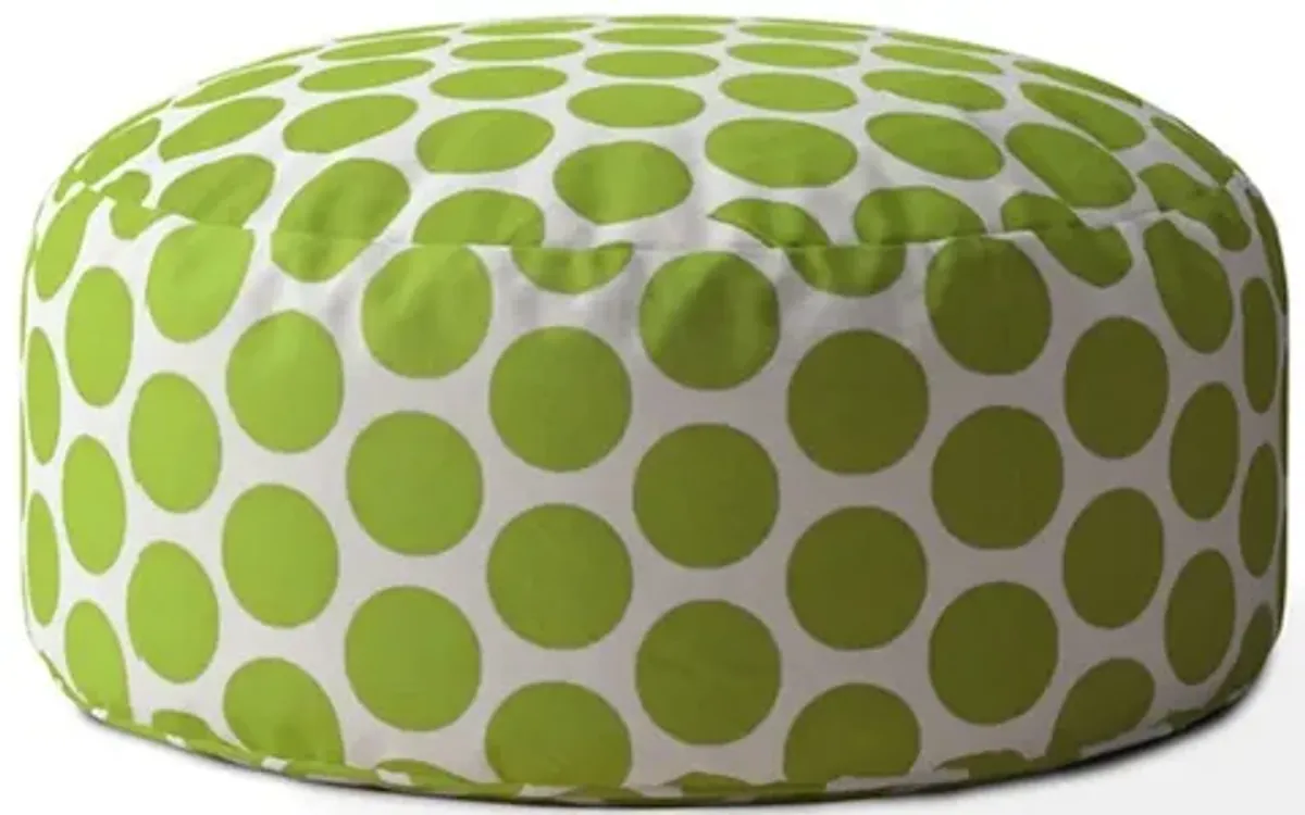 Cotton Round Polka Dots Pouf Ottoman - Green / White