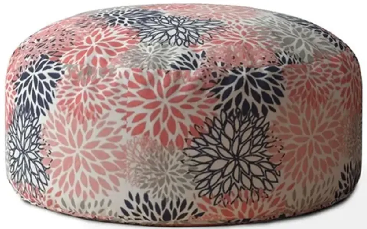 Polyester Round Floral Pouf Ottoman - Coral