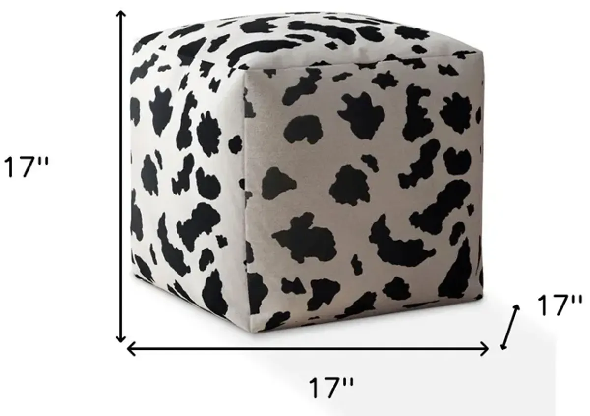 Twill Cow Print Pouf Ottoman - Black / White