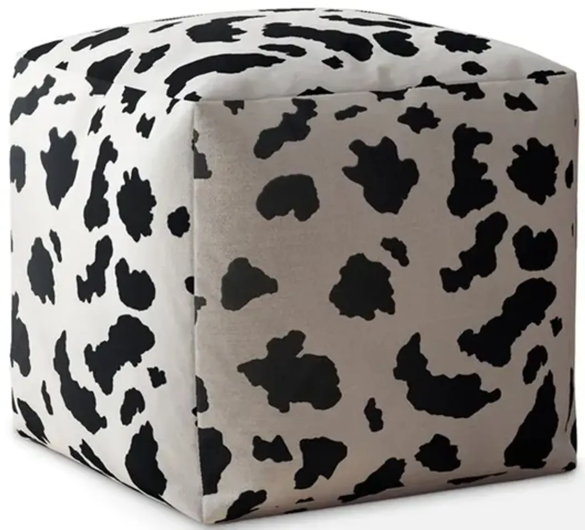 Twill Cow Print Pouf Ottoman - Black / White