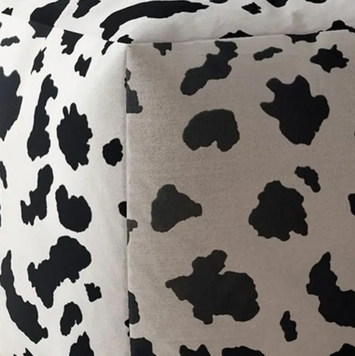 Twill Cow Print Pouf Ottoman - Black / White