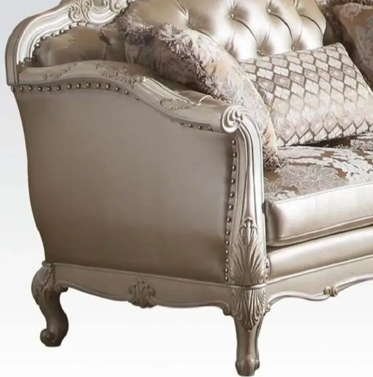 Faux Leather Curved Loveseat And Toss Pillows - Pearl