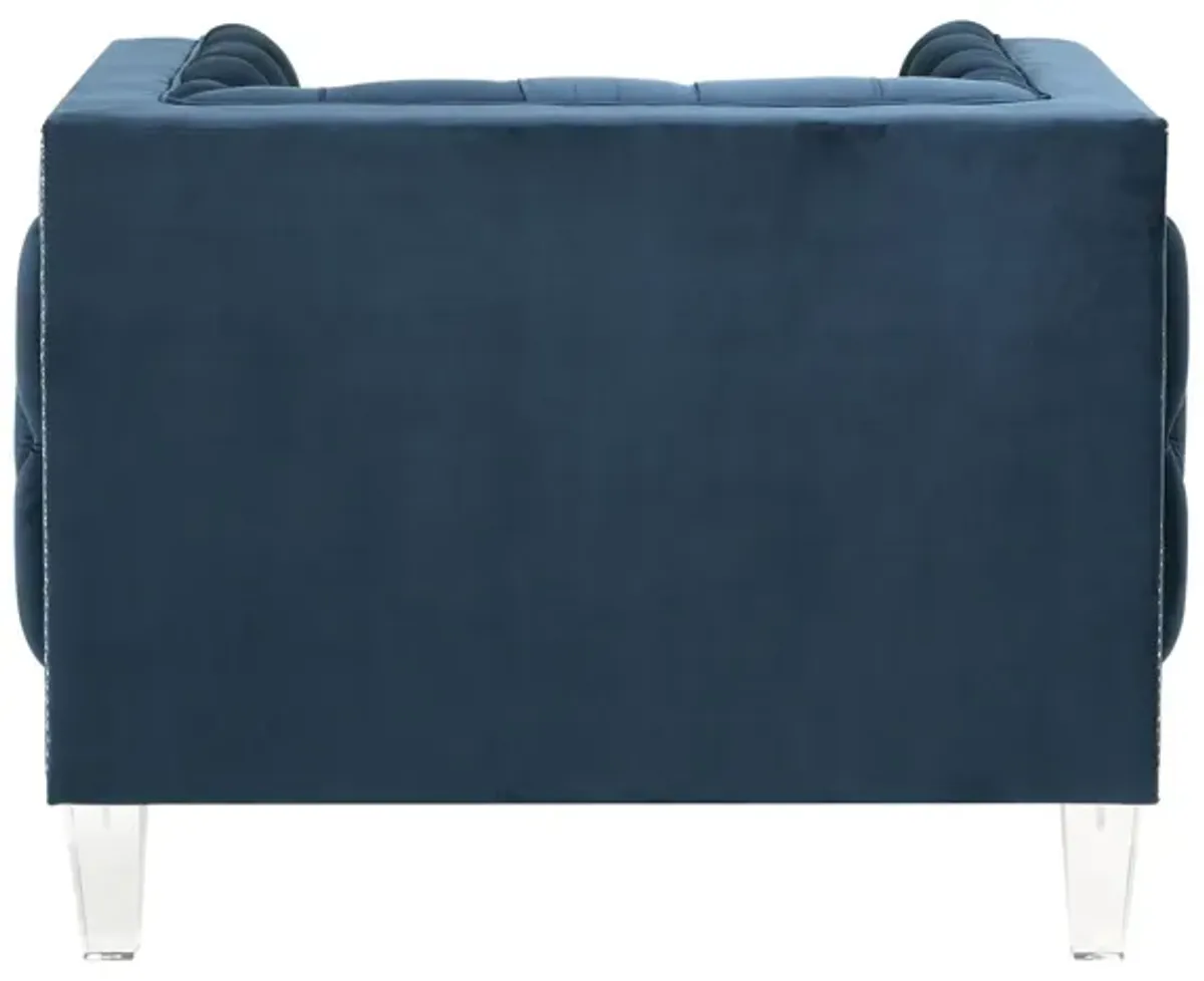 Velvet And Black Tufted Arm Chair 41" - Blue