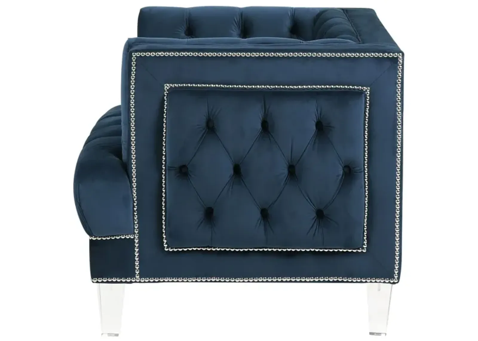 Velvet And Black Tufted Arm Chair 41" - Blue