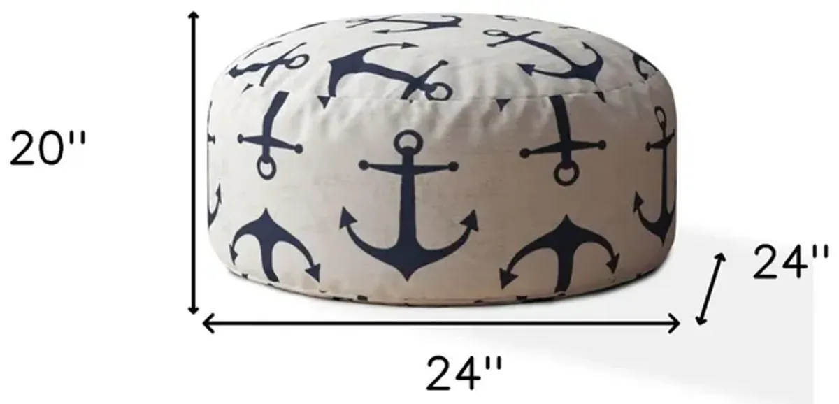 Canvas Round Anchor Pouf Ottoman - Blue / Gray