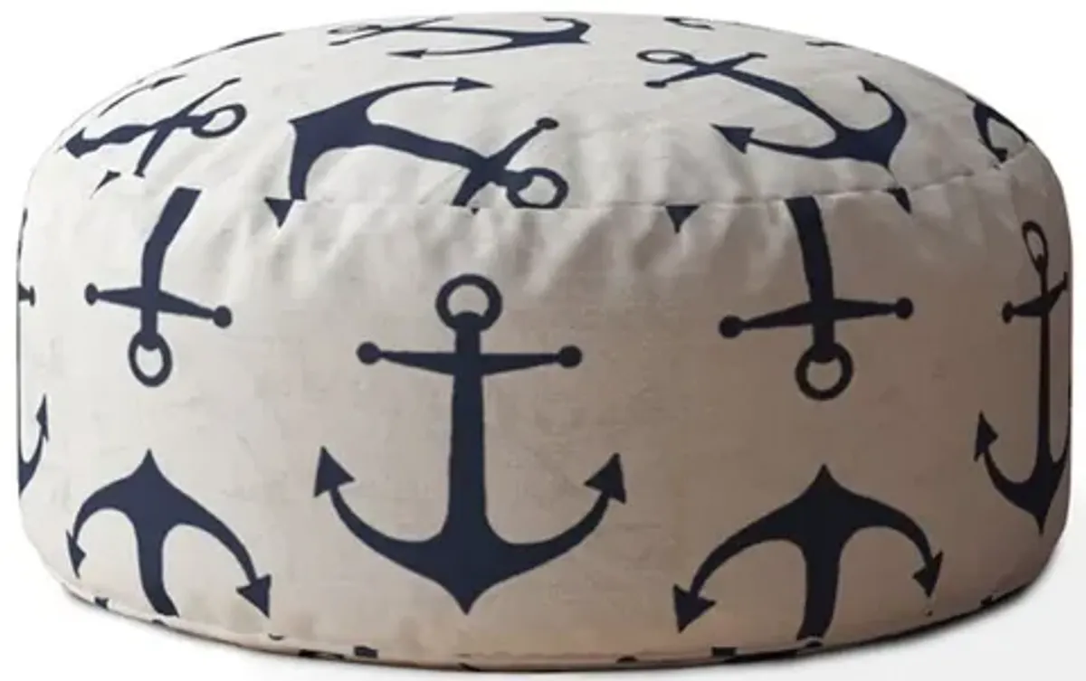 Canvas Round Anchor Pouf Ottoman - Blue / Gray