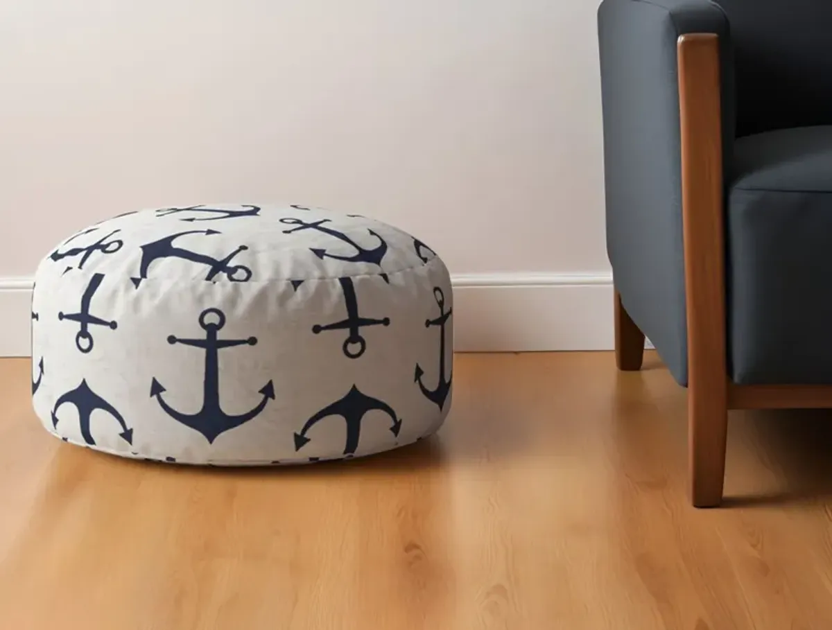 Canvas Round Anchor Pouf Ottoman - Blue / Gray