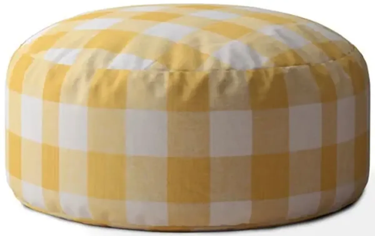 Canvas Round Gingham Pouf Ottoman - Yellow / White