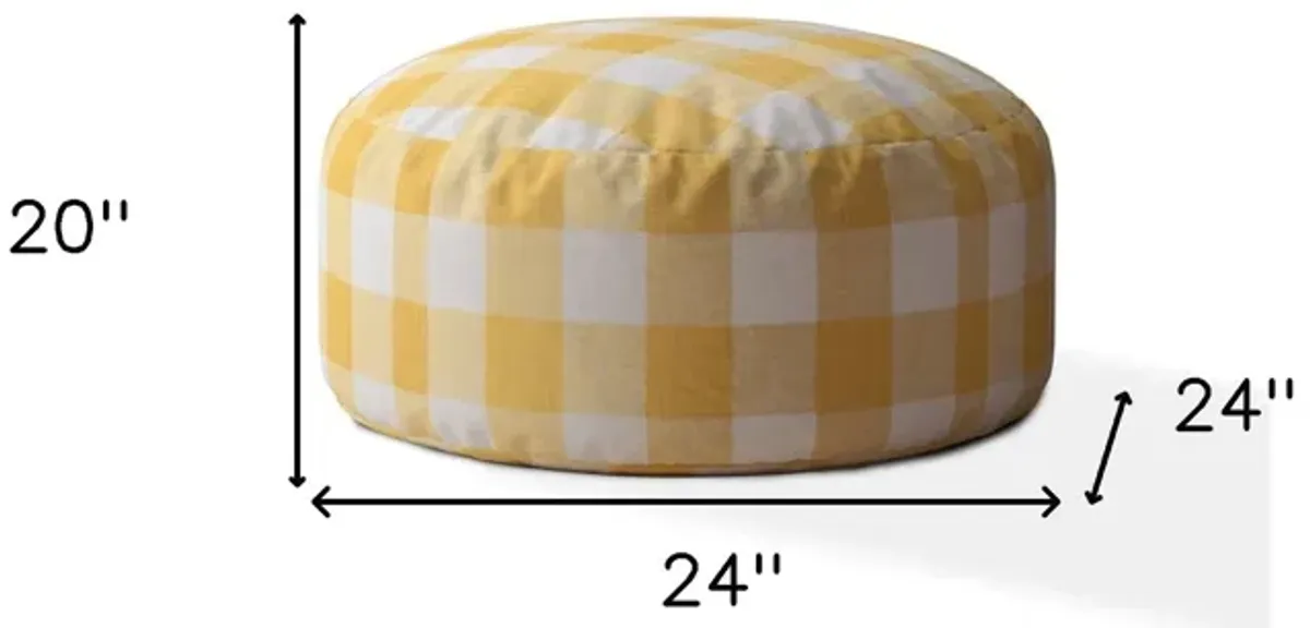 Canvas Round Gingham Pouf Ottoman - Yellow / White