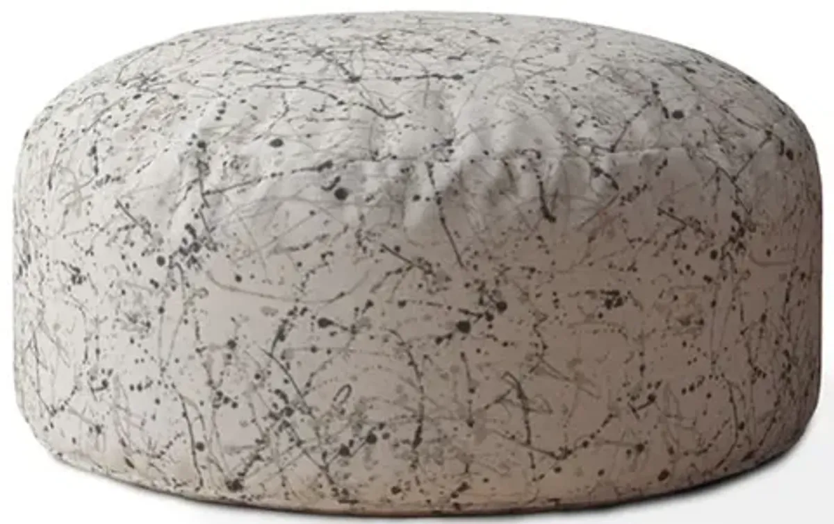 Cotton Round, Abstract Pouf Ottoman - Beige