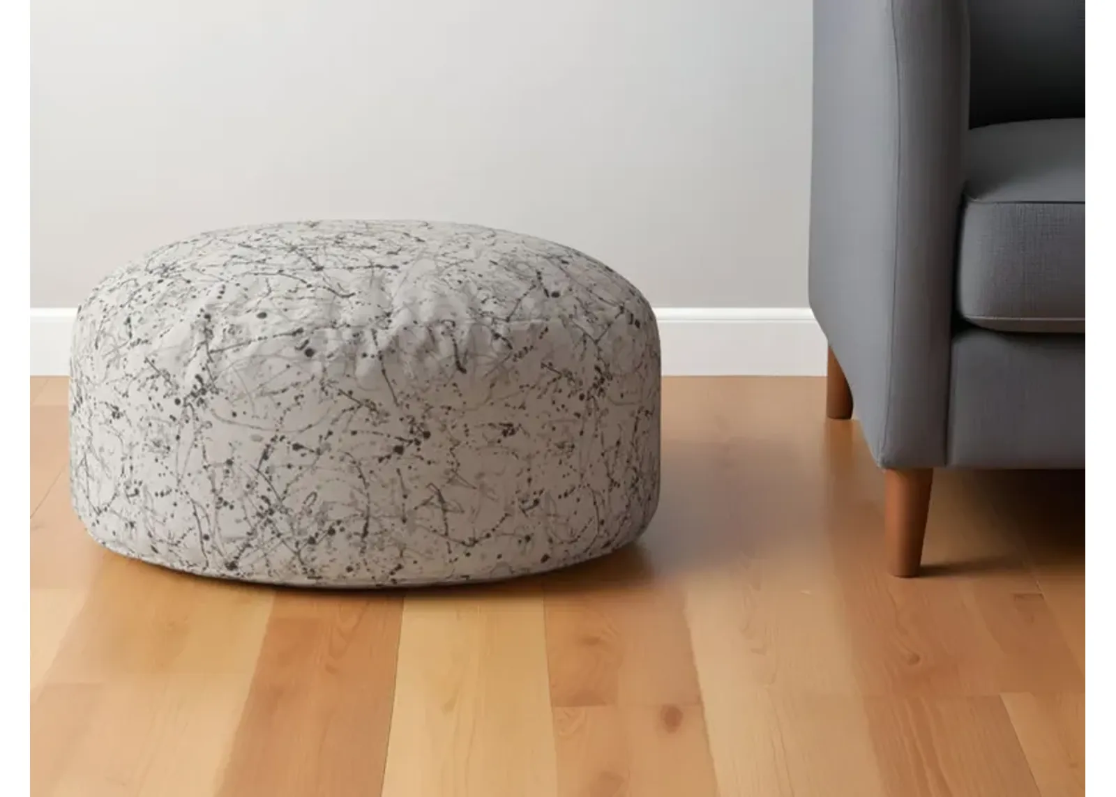 Cotton Round, Abstract Pouf Ottoman - Beige