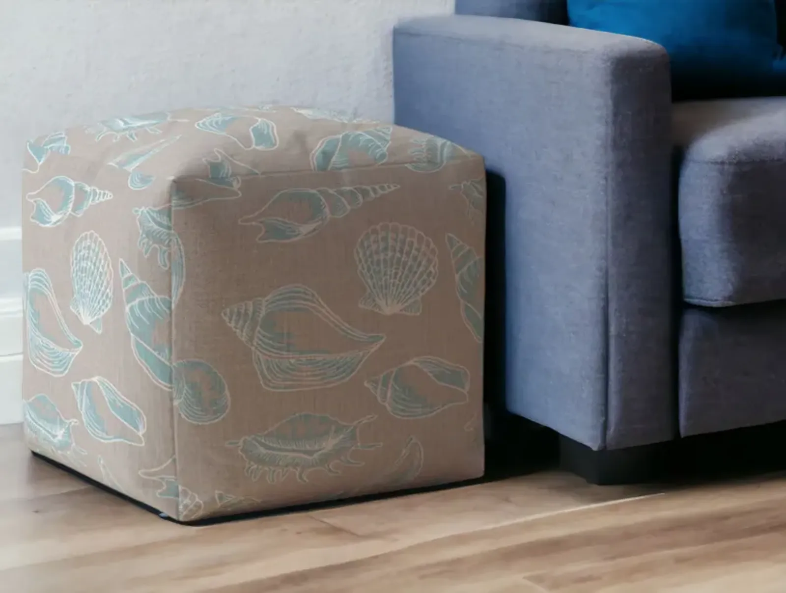 Canvas Animal Print Pouf Ottoman - Blue