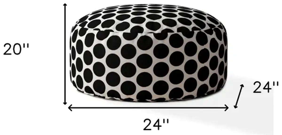 Cotton Round Polka Dots Pouf Ottoman - Black / White