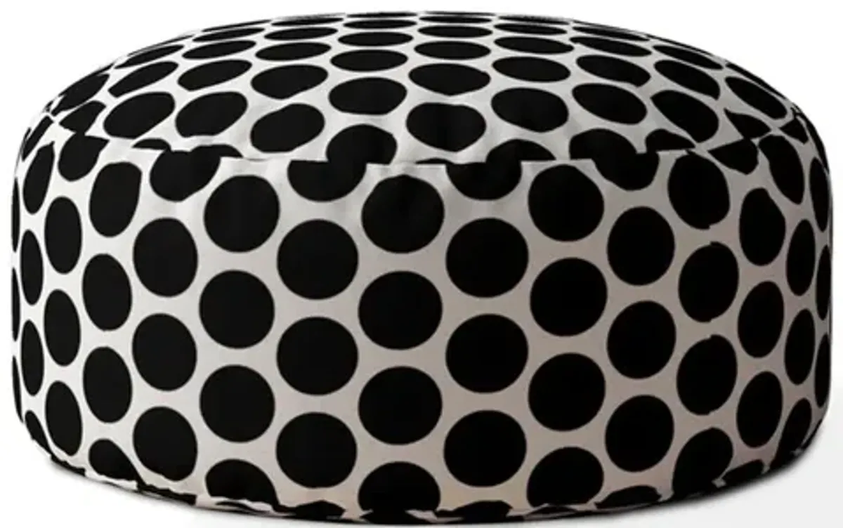 Cotton Round Polka Dots Pouf Ottoman - Black / White