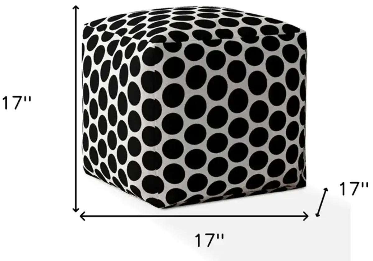 Cotton Polka Dots Pouf Ottoman - Black / White