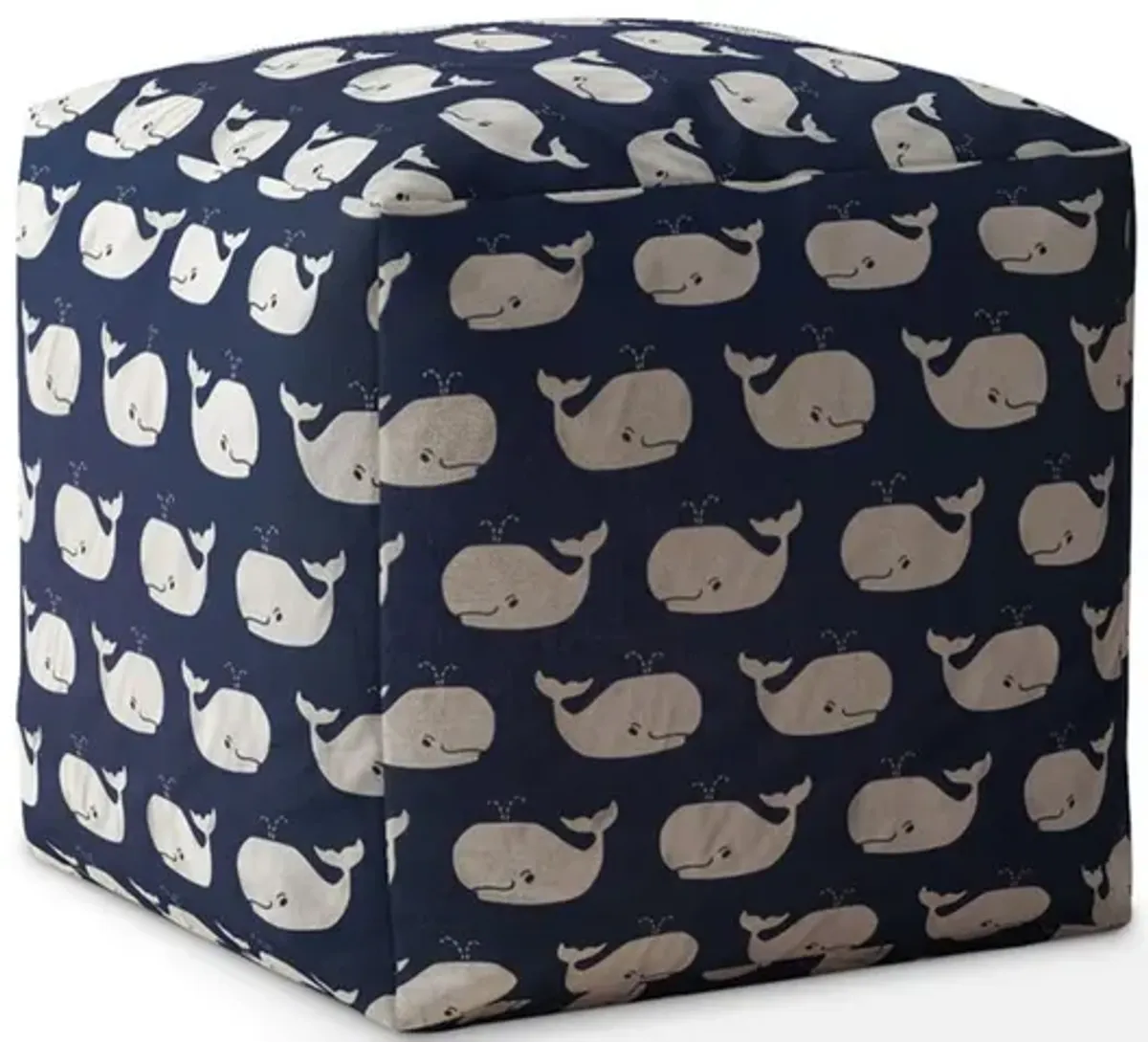 Twill Animal Print Pouf Ottoman - Blue / White