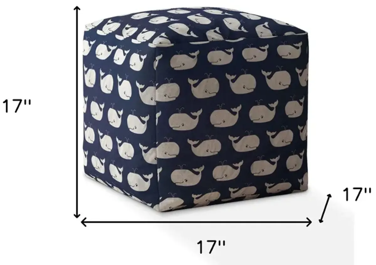 Twill Animal Print Pouf Ottoman - Blue / White