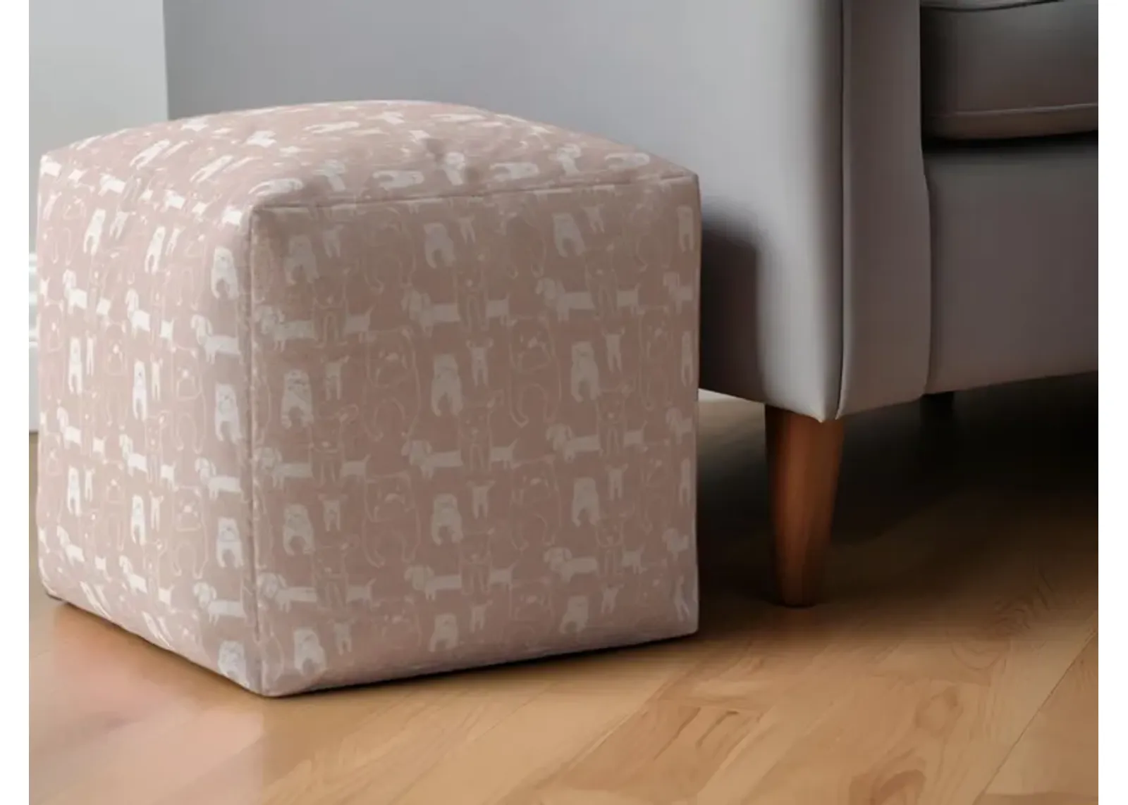 Cotton Animal Print Pouf Ottoman - Pink