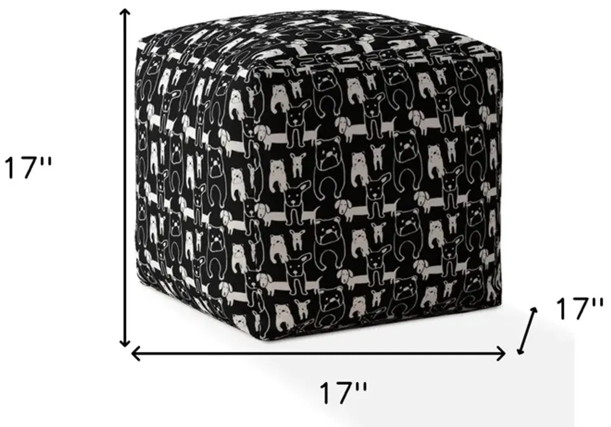 Cotton Animal Print Pouf Ottoman - Black