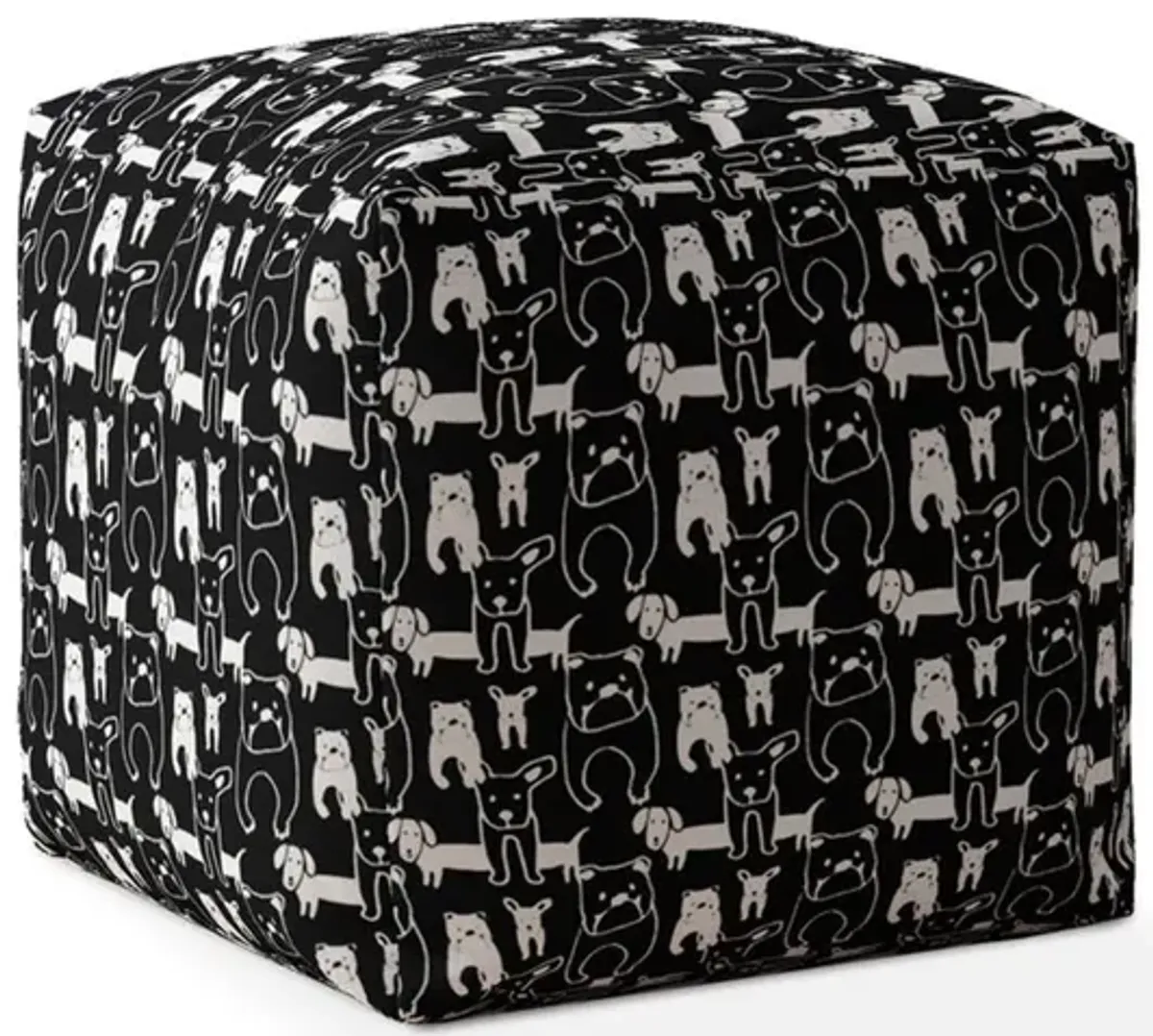 Cotton Animal Print Pouf Ottoman - Black