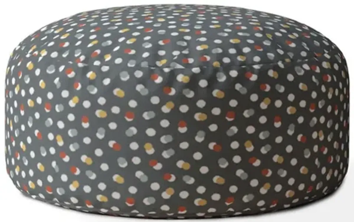 Cotton Round Floral Pouf Ottoman - Blue