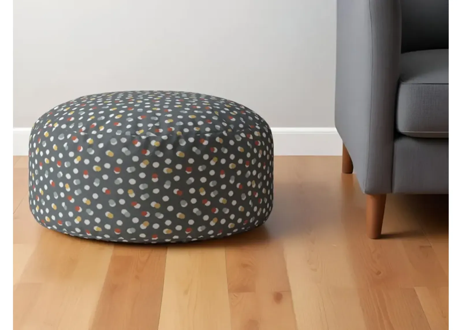 Cotton Round Floral Pouf Ottoman - Blue