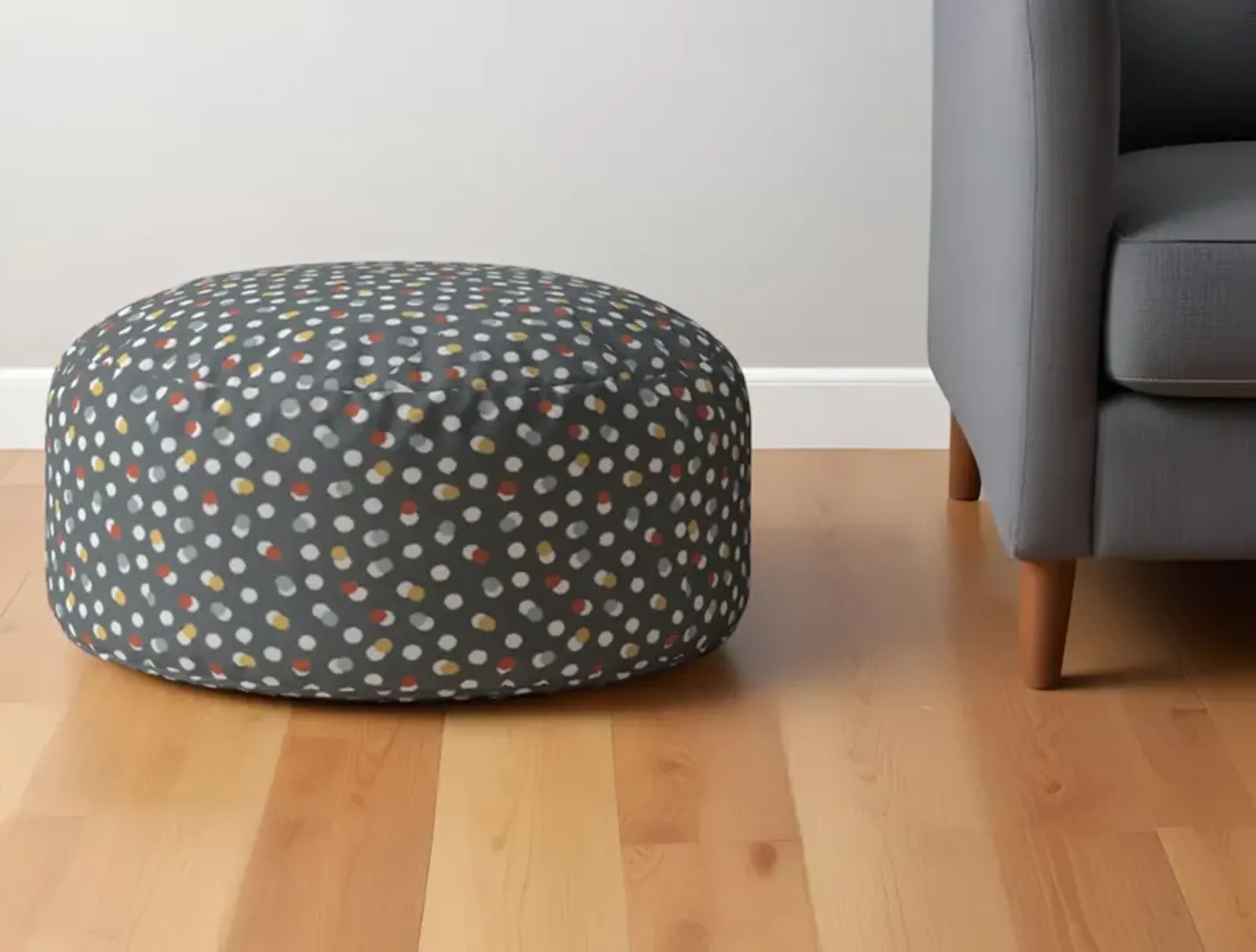 Cotton Round Floral Pouf Ottoman - Blue