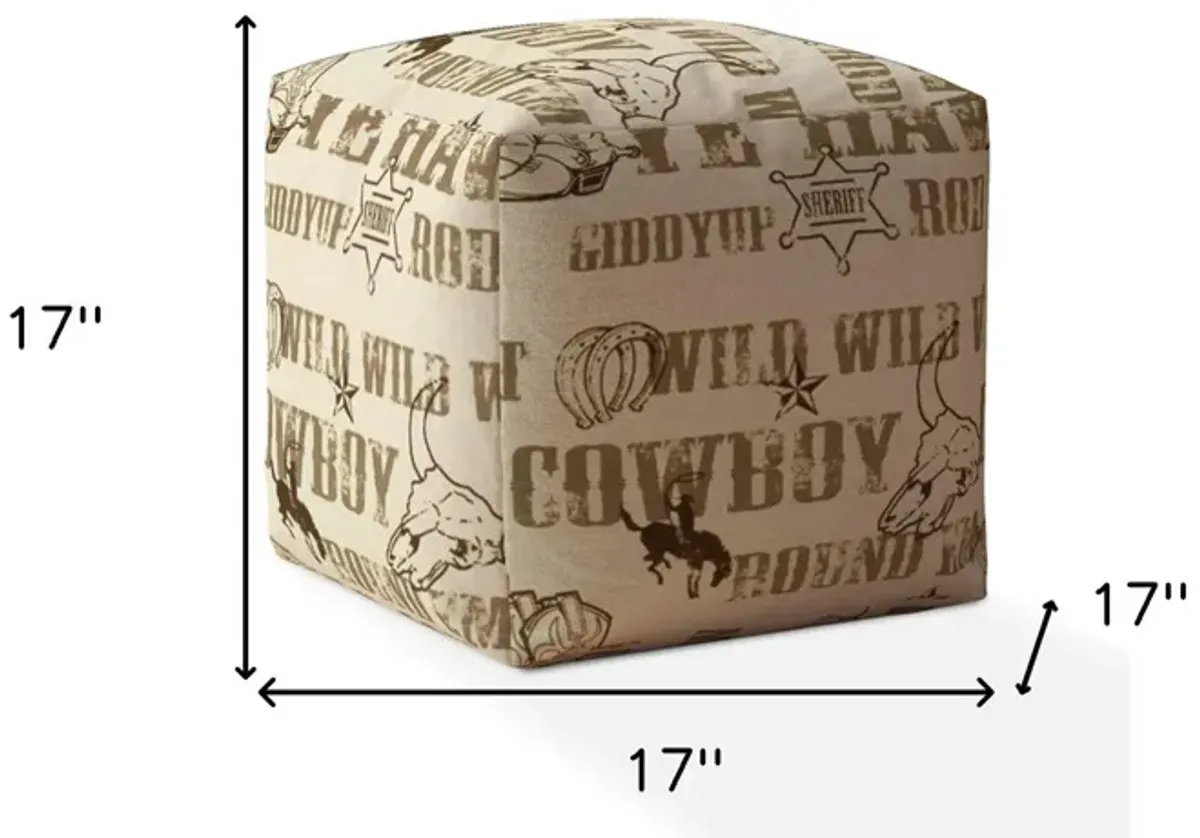 Cotton Animal Print Pouf Ottoman - Brown