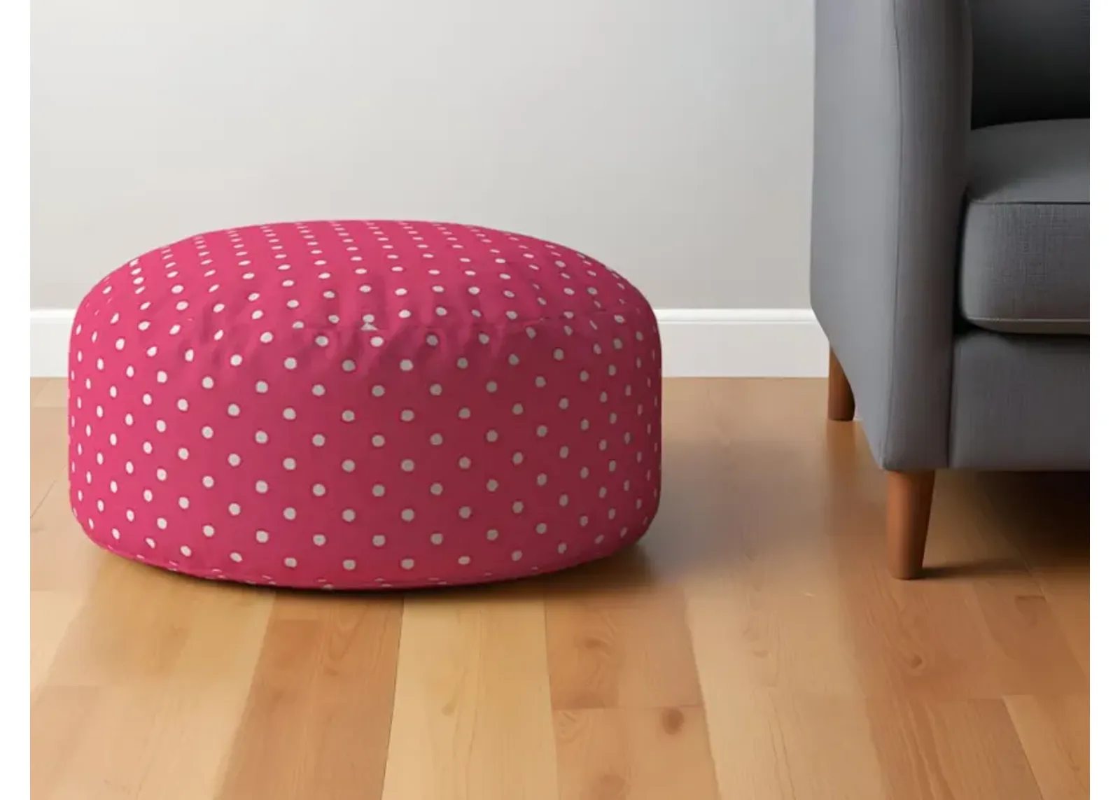 Cotton Round Polka Dots Pouf Ottoman - Pink