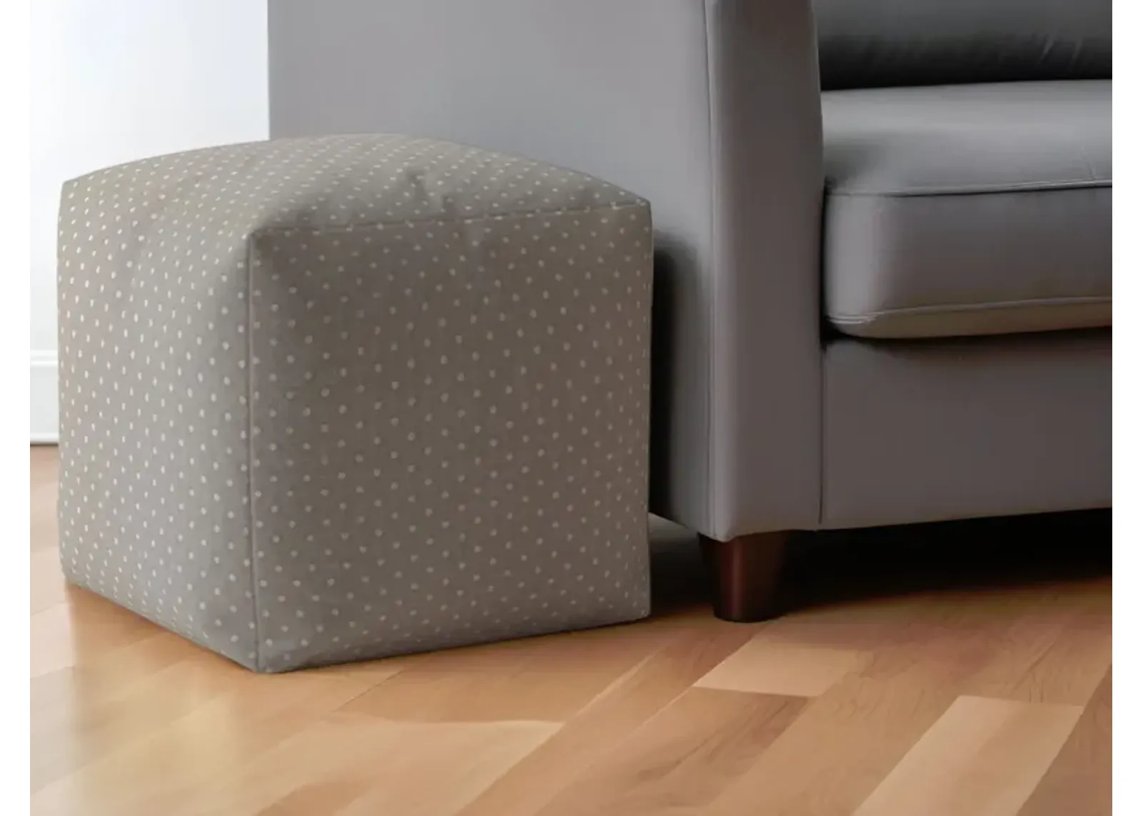 Cotton Polka Dots Pouf Ottoman - Gray