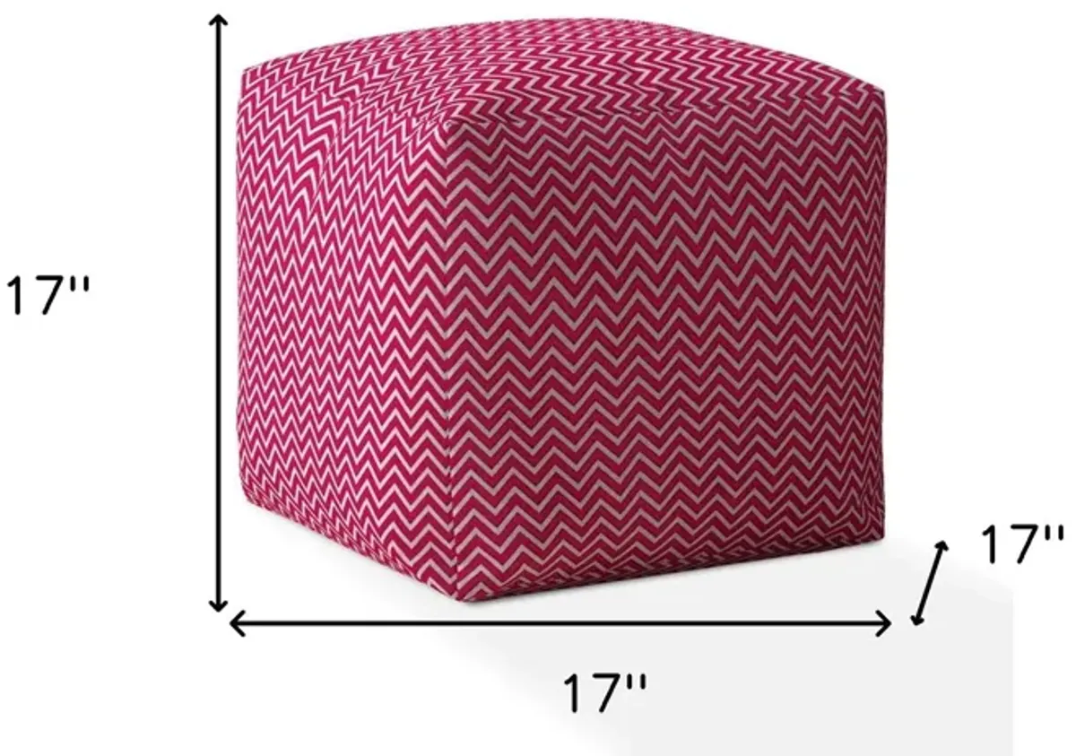 Cotton Chevron Pouf Ottoman - Pink