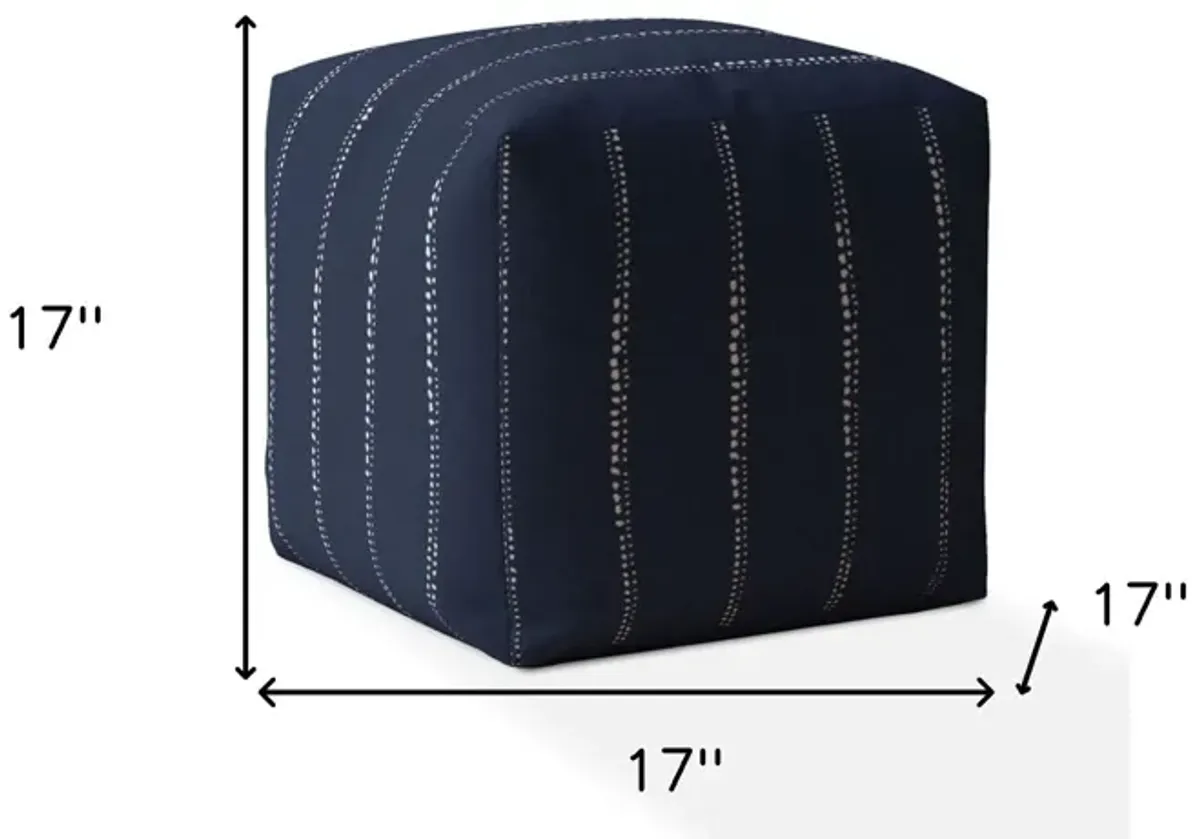 Cotton Striped Pouf Ottoman - Blue