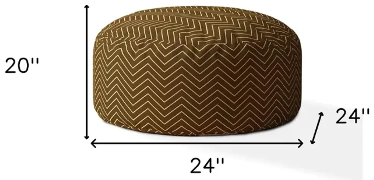 Cotton Round Chevron Pouf Ottoman - Brown